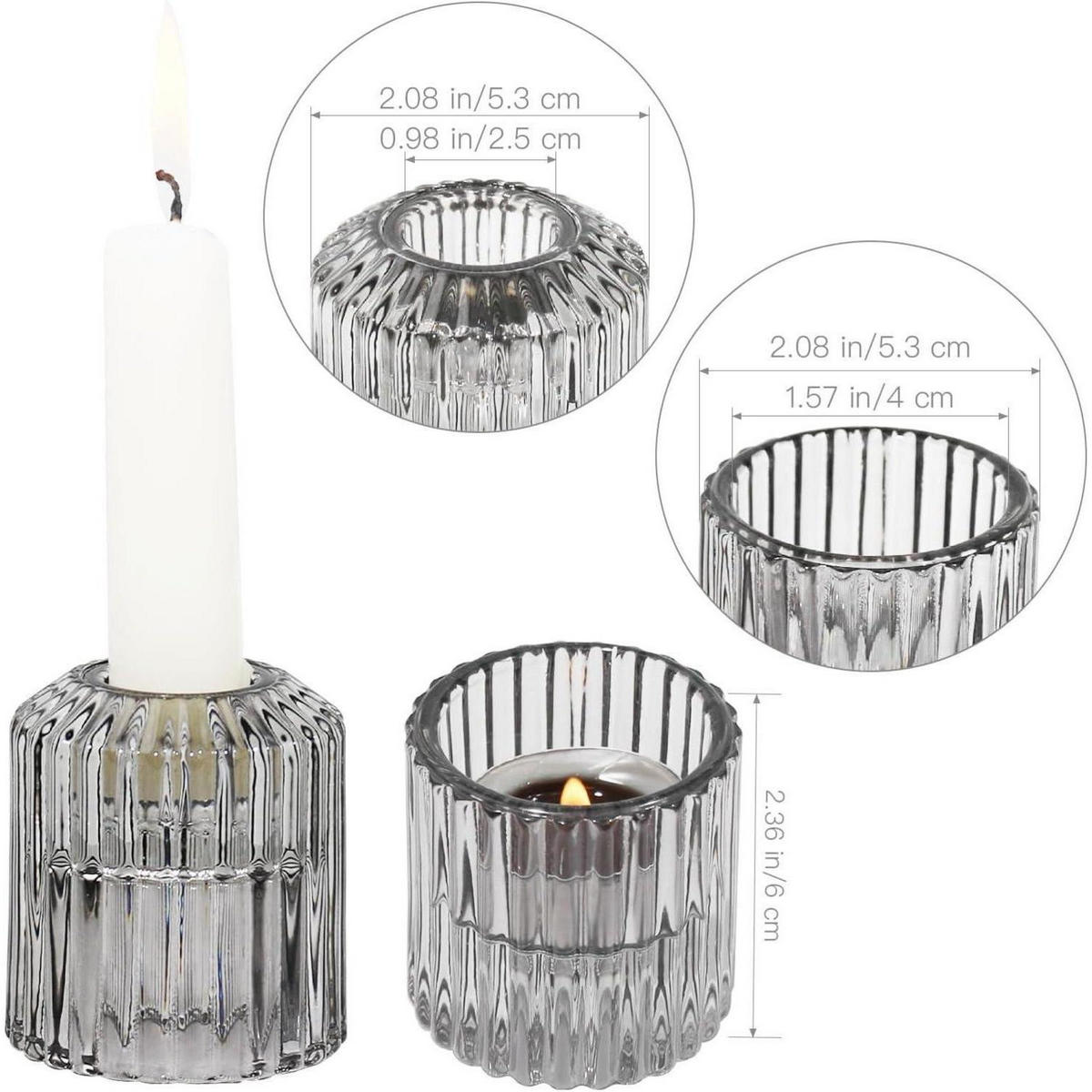KERZENHALTER 3-teiliges Set Glas Grau - Grau, Glas (5/5/6cm)