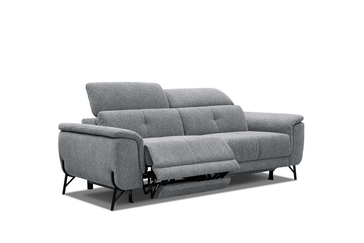 SOFA AVENA 3-Sitzer mit 2 Relaxfunktionen, grau - Grau, Holzwerkstoff/Textil (204/80/108cm) - Courtois Laville