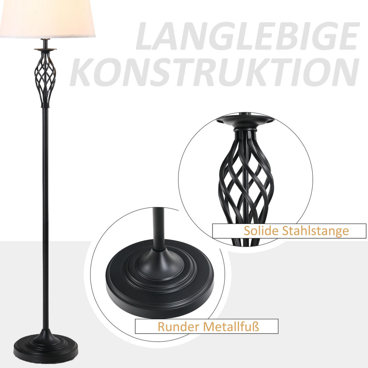 3ER-LAMPENSET 2 Tischlampe(ø38 x 158 cm) + 1 Stehlampe(ø30 x 62 cm) Weiß - Multicolor, Metall (38/158/30cm) - HOMCOM