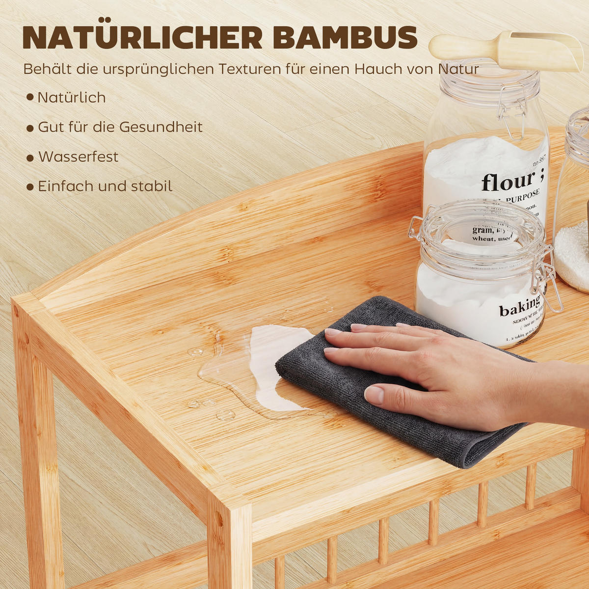 KÜCHENWAGEN, Rollbarer Servierwagen mit 3 Ebenen, Naturholz, für Küche, Bad und Büro, praktisch - Multicolor, Metall (53/83/30.5cm) - FORIOUS
