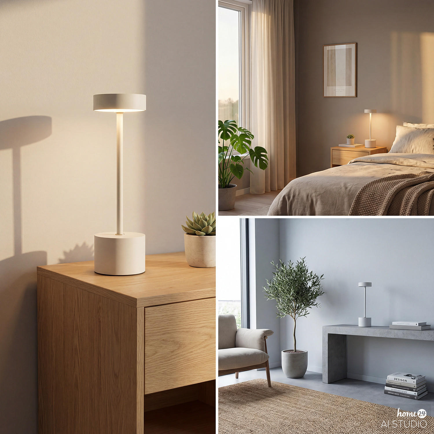 AKKU-TISCHLEUCHTE - Eisen / Kunststoff - Beige, Metall (8/8/28cm) - home24