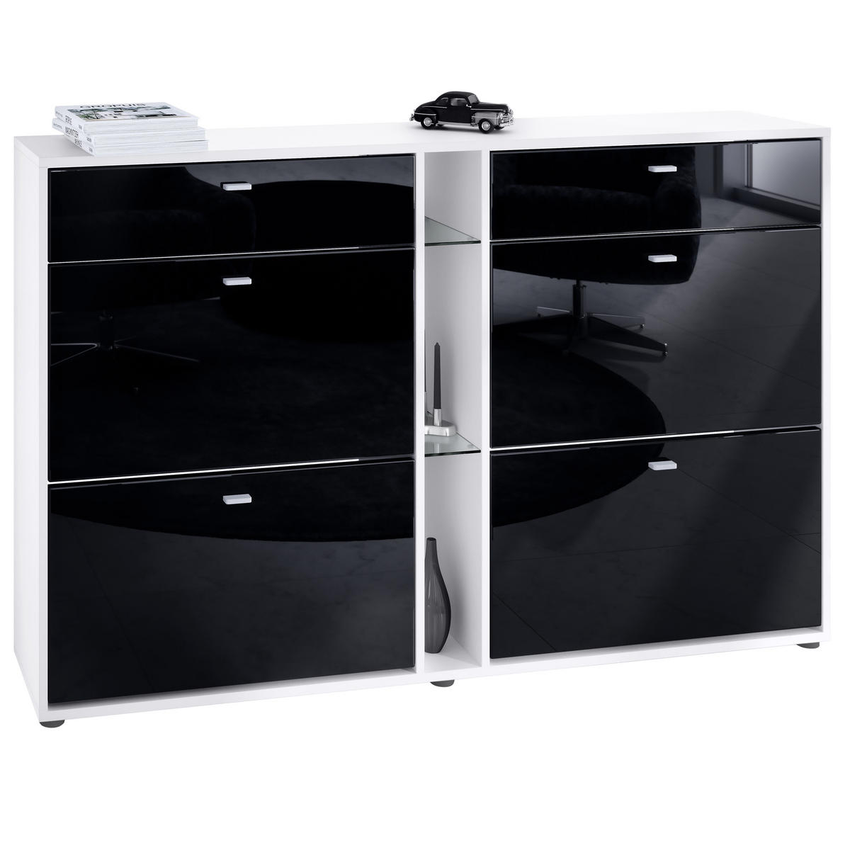 SCHUHSCHRANK Today Fronten in Schwarz Hochglanz - Schwarz Hochglanz, Holzwerkstoff (155.5/95/28cm) - Vladon