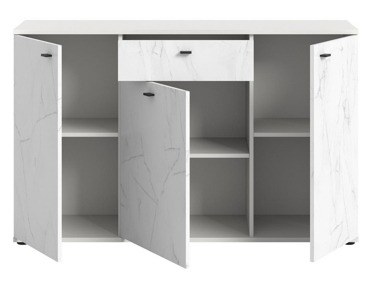 SIDEBOARD weiß Marmor 139 cm, Kommode mit Soft-Close - Schwarz/Weiß, Holzwerkstoff/Kunststoff (138/87/40cm) - Inn.Furn