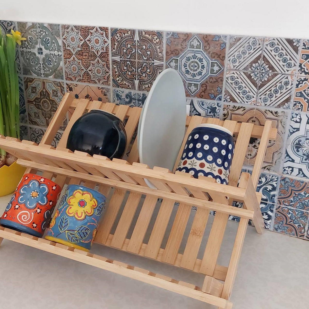 GESCHIRRTROCKNER Bambus Natur zweistufig klappbar 45×35×25 cm - Naturfarben, Holz (45/25/35cm) - Begryf