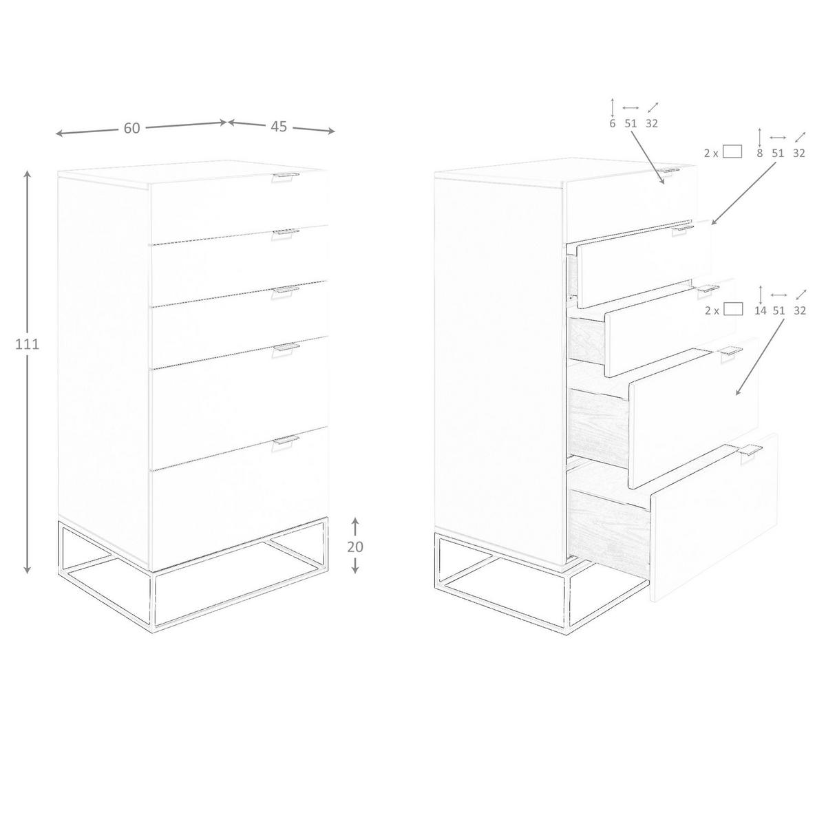 CHIFFONIER graues Holz und schwarzer Stahl 60/45/111 cm - Schwarz/Grau, Holz/Holzwerkstoff (60/111/45cm) - ANGEL CERDA