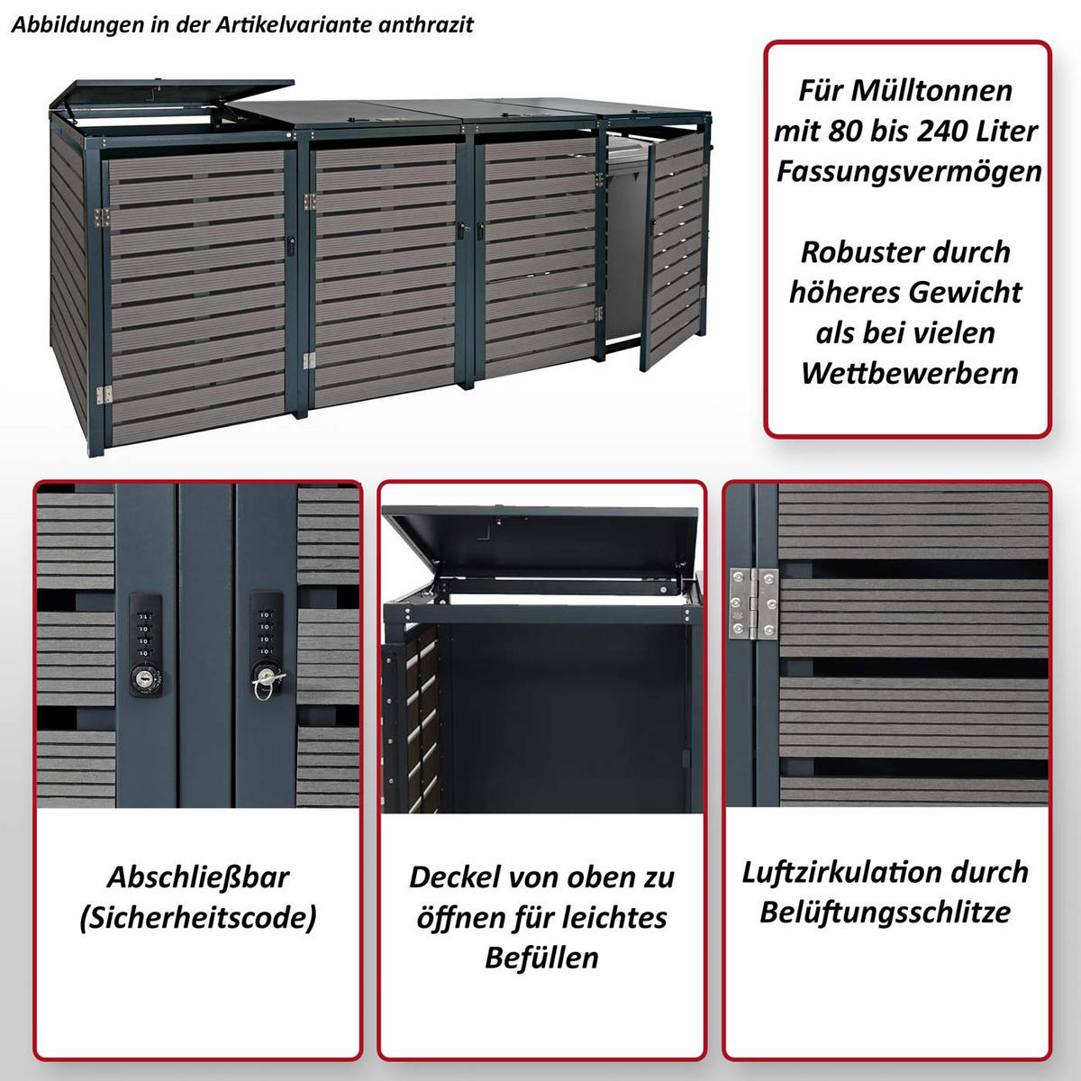 MÜLLTONNENVERKLEIDUNG 4ER Teak Dekor - Teakfarben, Metall (264/119/84cm) - MCW