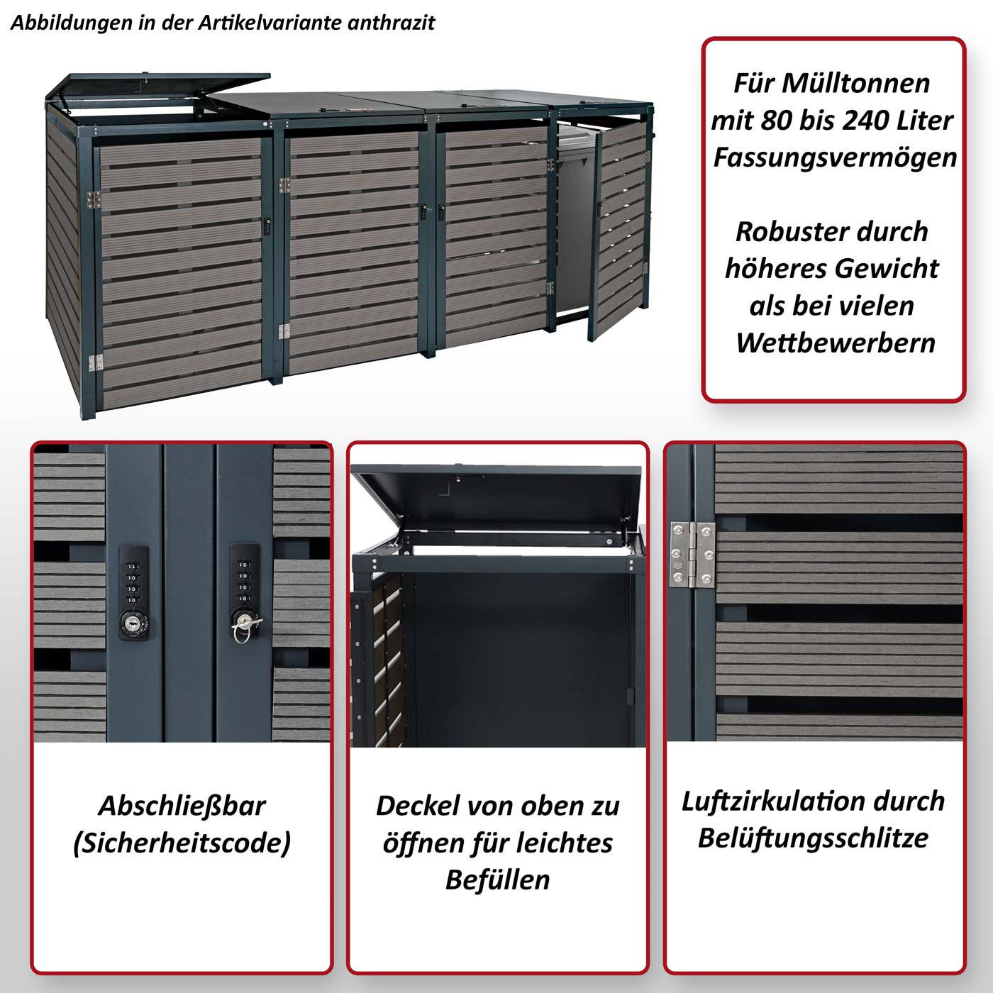 Thumbnail - MCW Mülltonnenverkleidung, Walnuss, Metall, 264x119x84 cm, Aufbewahrung & Schutzhüllen