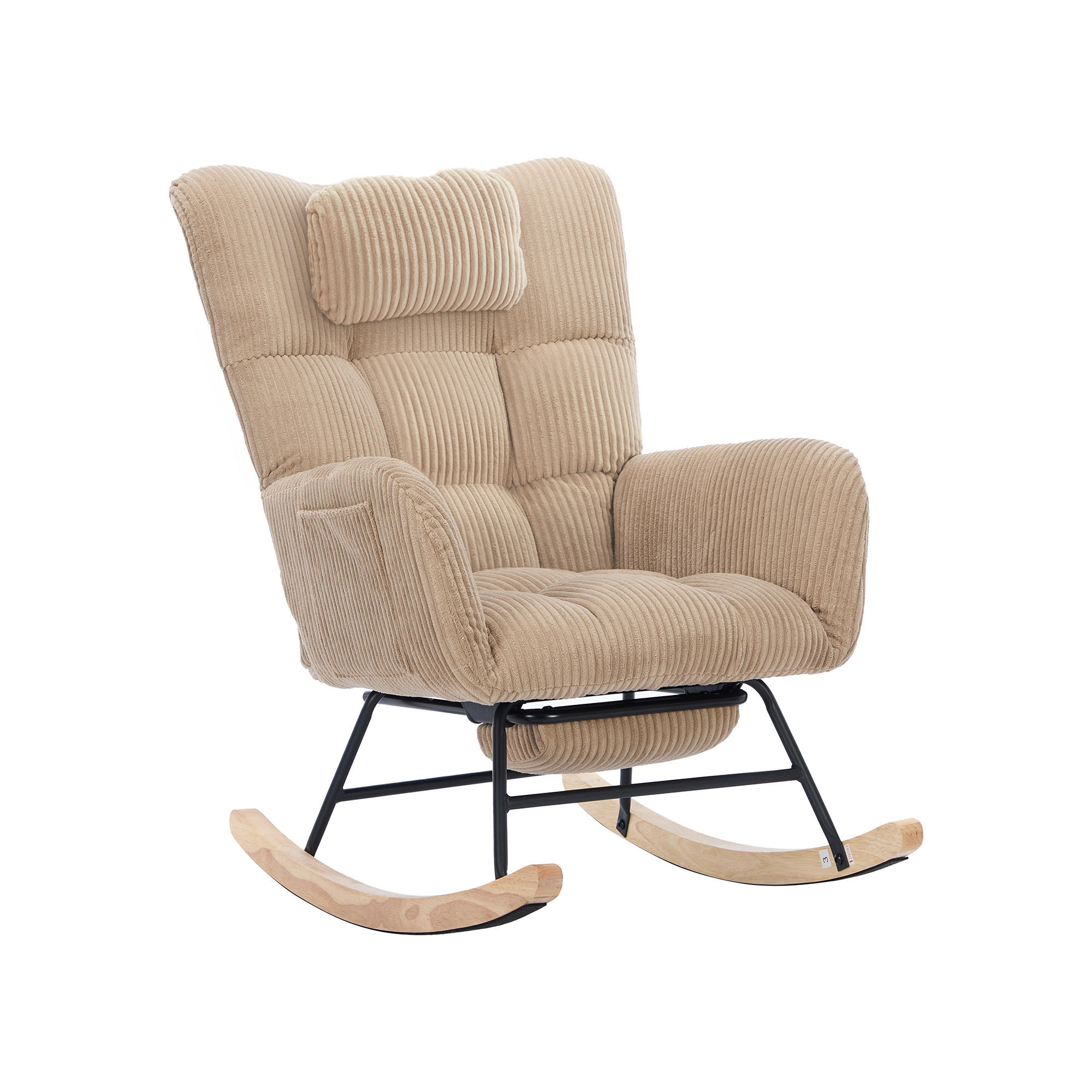 SCHAUKELSTUHL 102/65/92 cm, hoher Rücken 59 cm, Cordstoff, mit Nackenkissen, Braun - Braun, Textil (65/92/102cm) - Redom