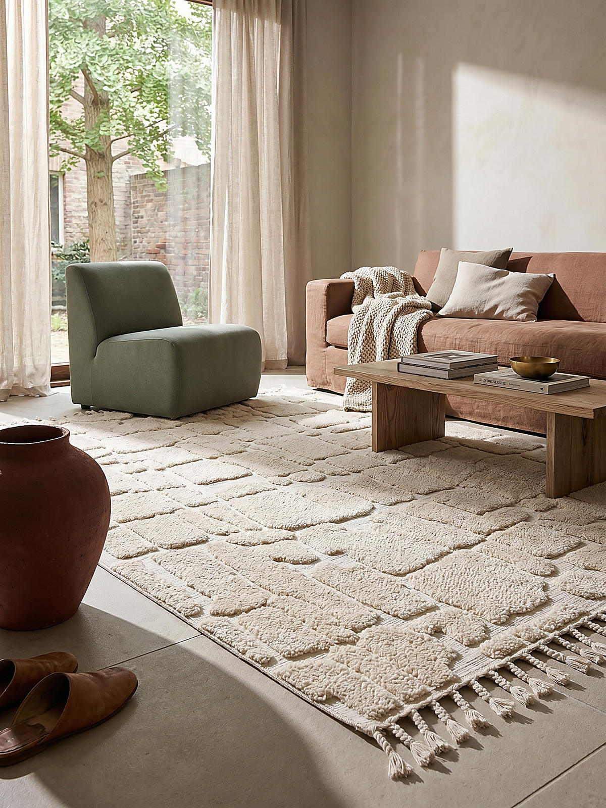 HOCHFLORTEPPICH mit Fransen MARA, geometrisch, Creme, 200 x 300 cm - Beige, Textil (300/200cm) - KADIMA DESIGN