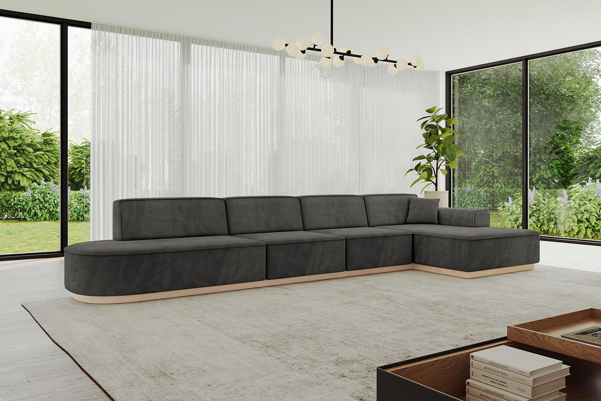ECKSOFA Ottomane Rechts IREA-L3 - 412x165x80 cm Ecru - Anthrazit, Holzwerkstoff/Textil (412/165cm) - ALTDECOR