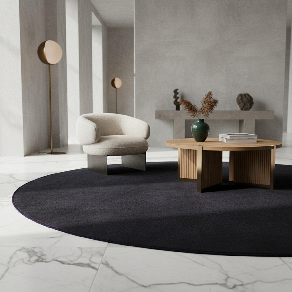 TEPPICH Kurzflor Uni-Farbe Microfaser Antirutsch Wohnzimmer waschbar Schwarz Rund 160x160 - Schwarz, Textil (160/160cm) - KADIMA DESIGN