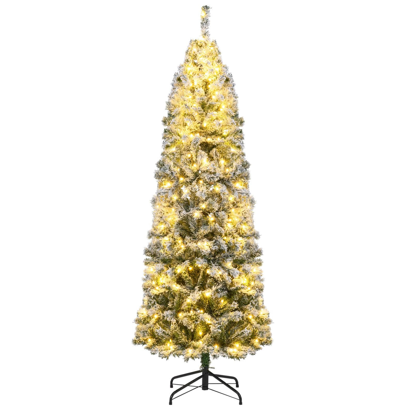 WEIHNACHTSBAUM mit Beleuchtung und Schnee 180 cm grün - Grün, Metall (180cm) - COSTWAY