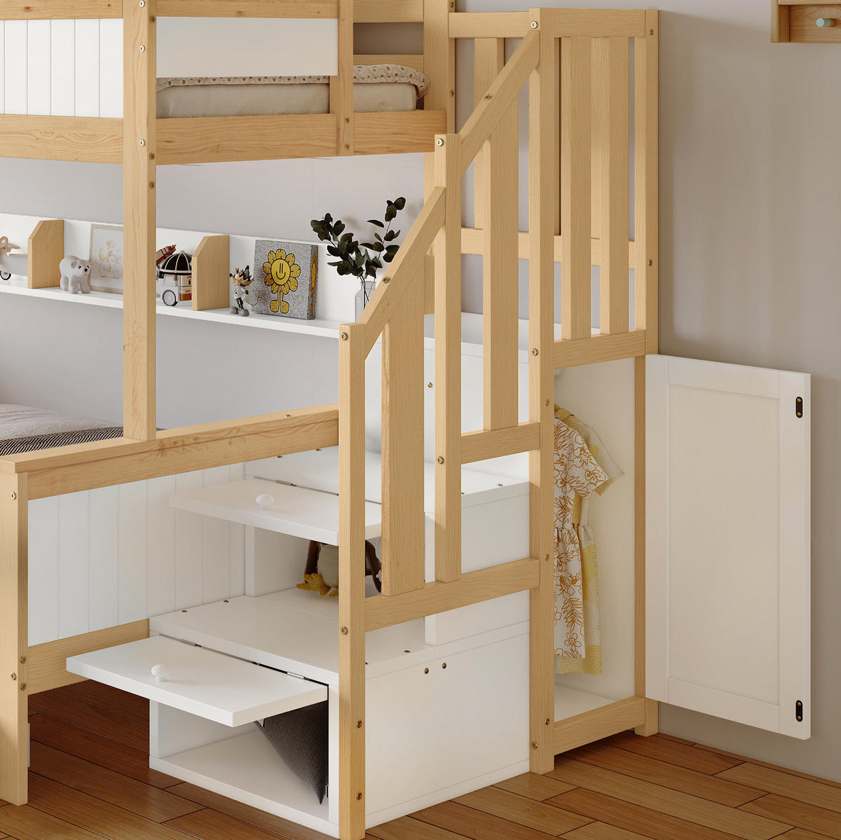 ETAGENBETT 90/200&120/200 cm aus Kiefer+MDF mit Rollbett, Weiß - Naturfarben, Holz (90/200cm) - OKMYHOME