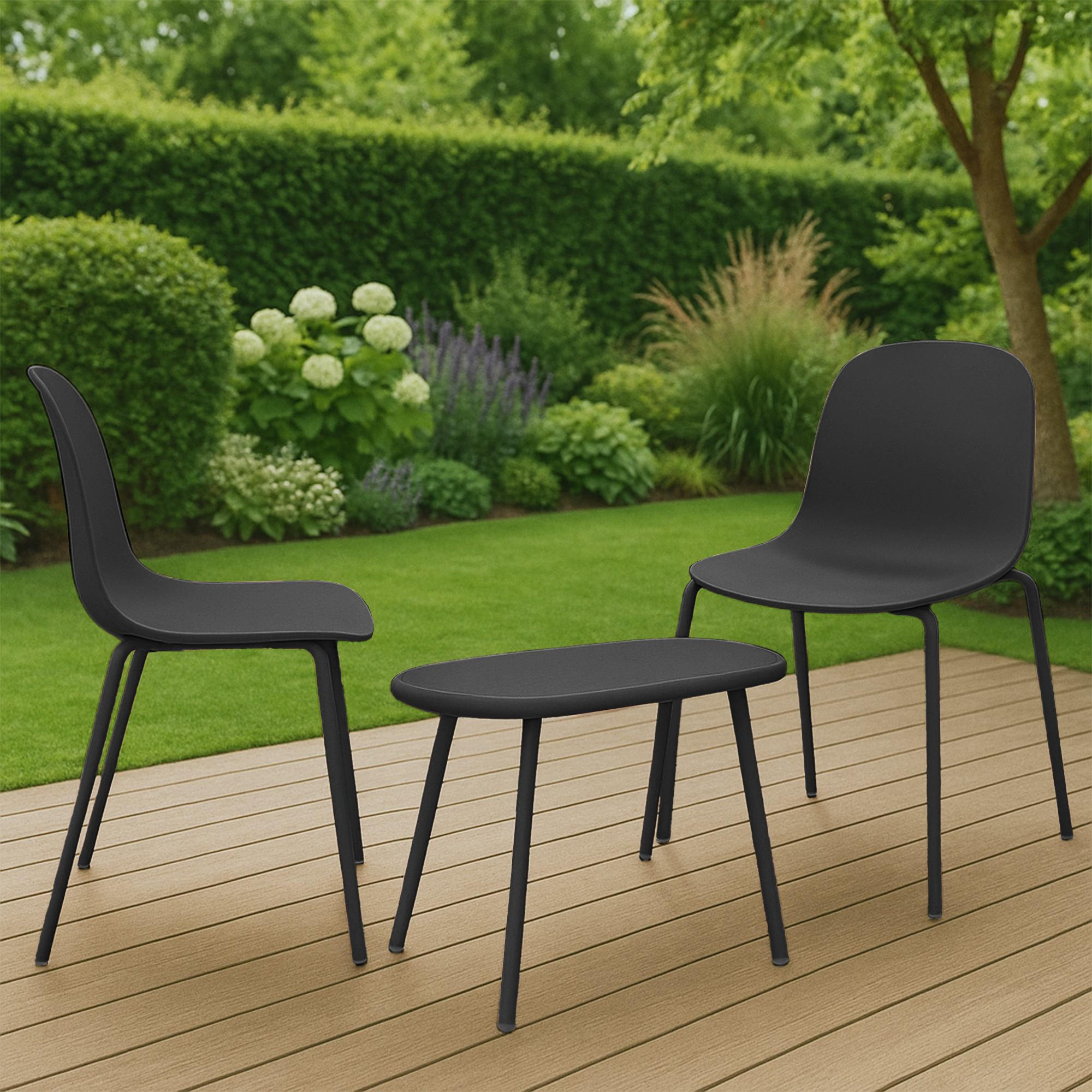 GARTENSITZGRUPPE Kunststoff Schwarz (3-teilig) - Schwarz, Kunststoff - CLP
