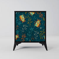 SIDEBOARD AUTUMN INSECTS, Schwarz, 57,5x42x70,5 cm, Schwarze Metall-Sternfüße - Multicolor/Schwarz, Holzwerkstoff/Metall (57.5/70.5/42cm) - SpaceRebels