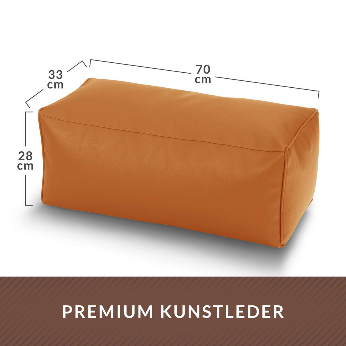 SITZSACK-HOCKER 70x33x28cm - KUNSTLEDER - Cognac, Textil (33/28/28cm) - Green Bean