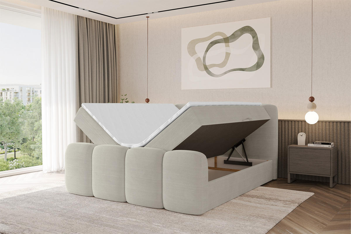 BOXBETT mit Matratze H3 - NINA-Z - 160x200 cm Creme - Perlmutt, Holzwerkstoff (160/200cm) - ALTDECOR