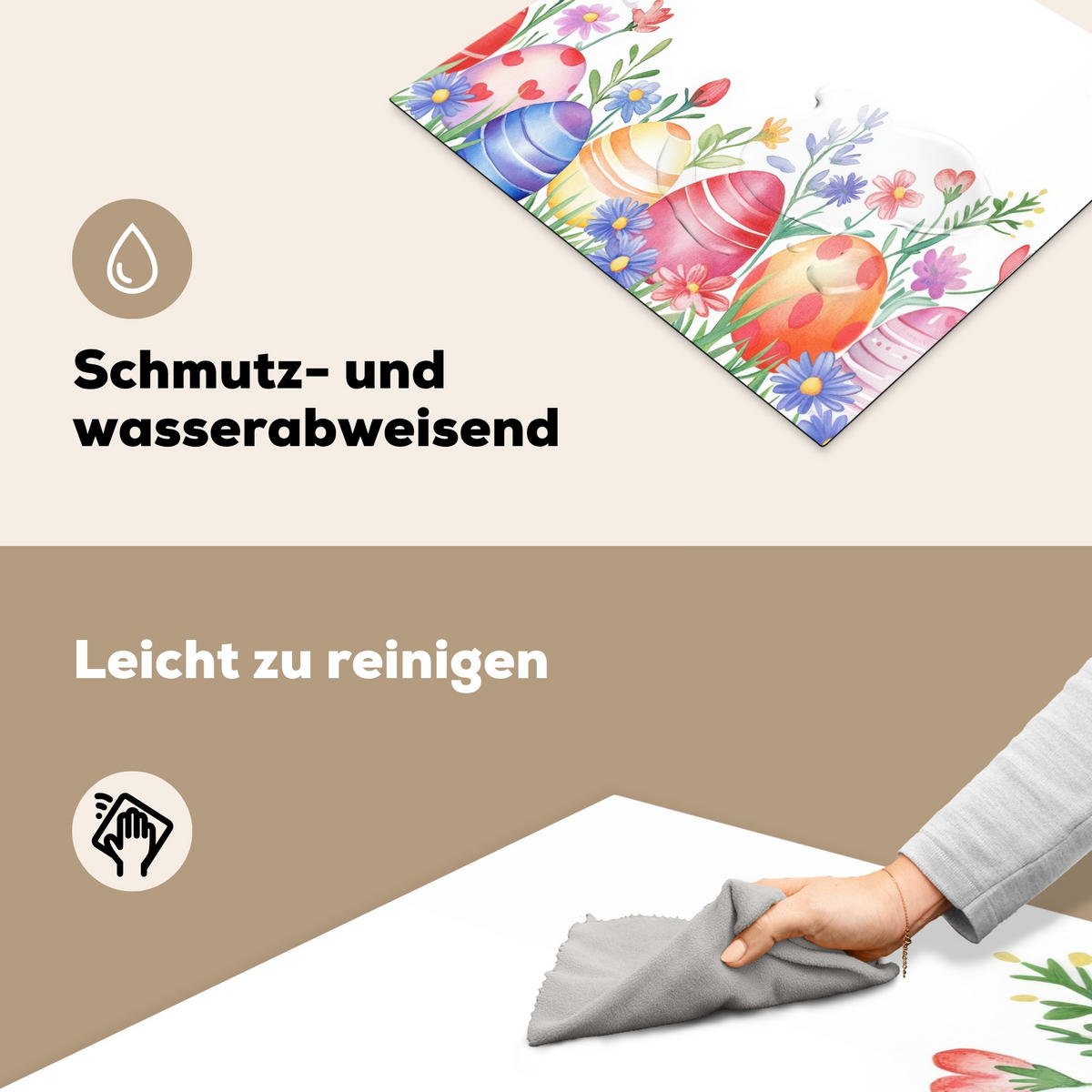 HERDABDECKPLATTE Blumengarten - Bunt - Eier Herdabdeckung Induktionsfeld 60x52 cm - Weiß, Kunststoff (60/52/0.2cm) - MuchoWow