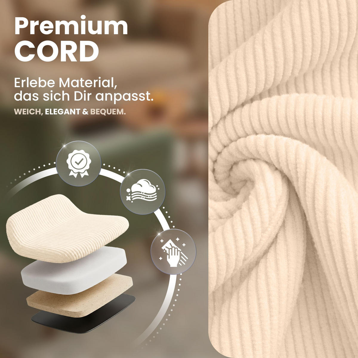 ARMLEHNENSTUHL Cord Creme - Creme/Schwarz, Textil/Metall (60/81/59cm) - CLP