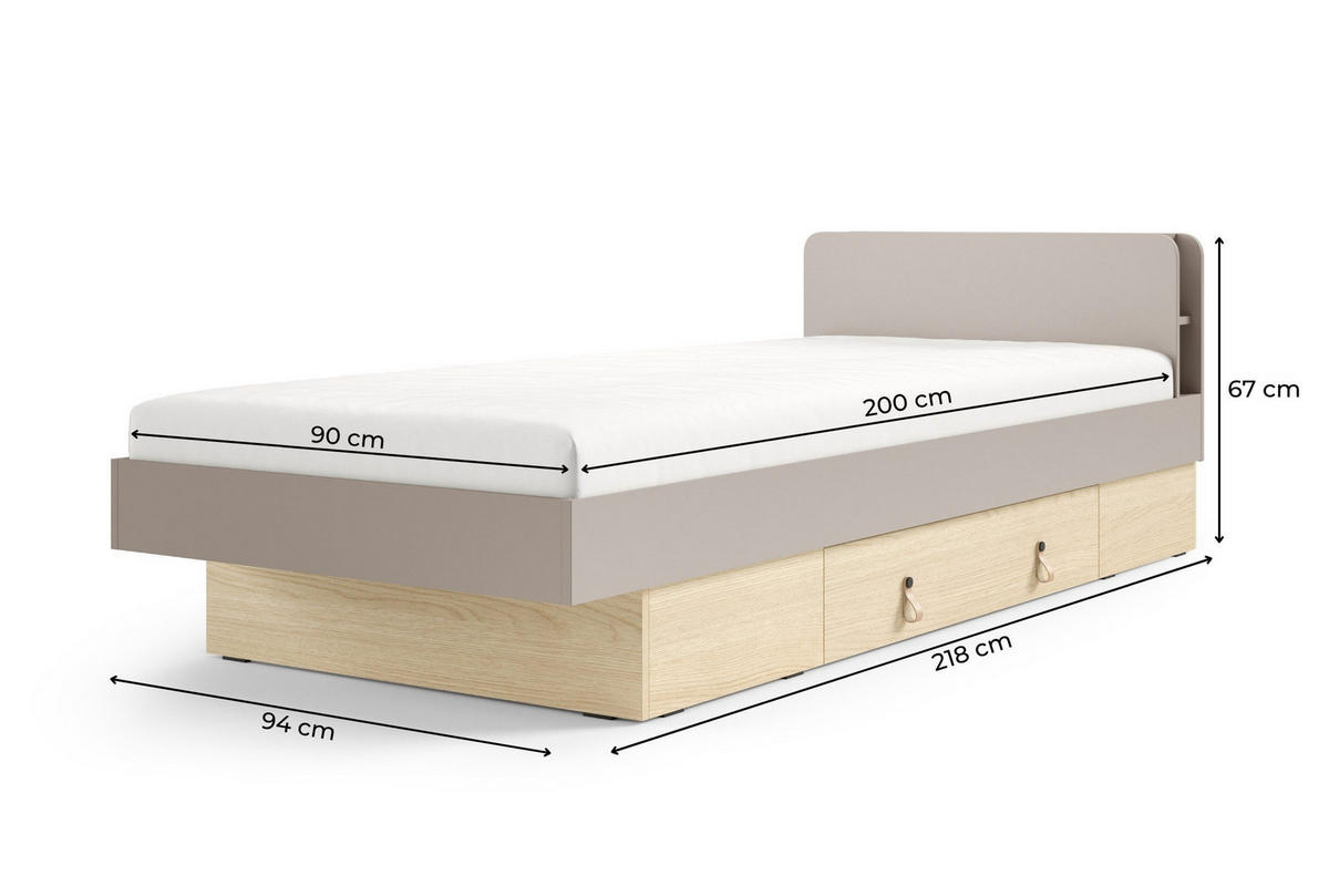 JUGENDBETT SOVI 18 90 / 200 cm in Porcini / Eiche Mavelie - Greige/Eichefarben, Holzwerkstoff (90/200cm) - Deine Möbel 24