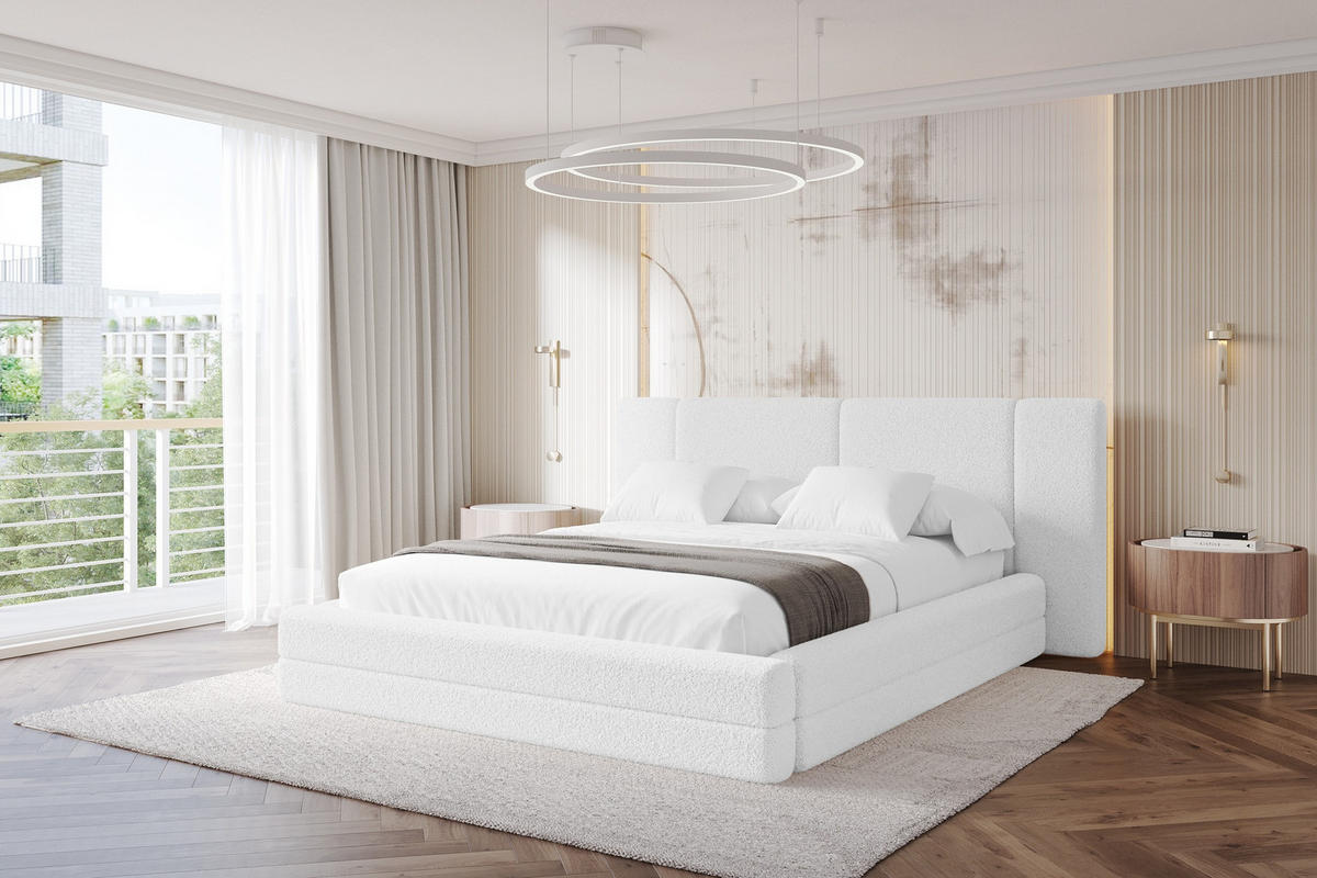 POLSTERBETT mit Bettkasten und Lattenrost, Bett mit Matratze H3/H4 - TEVO 160x200 Weiß - Weiß, Holzwerkstoff/Textil (160/200cm) - ALTDECOR