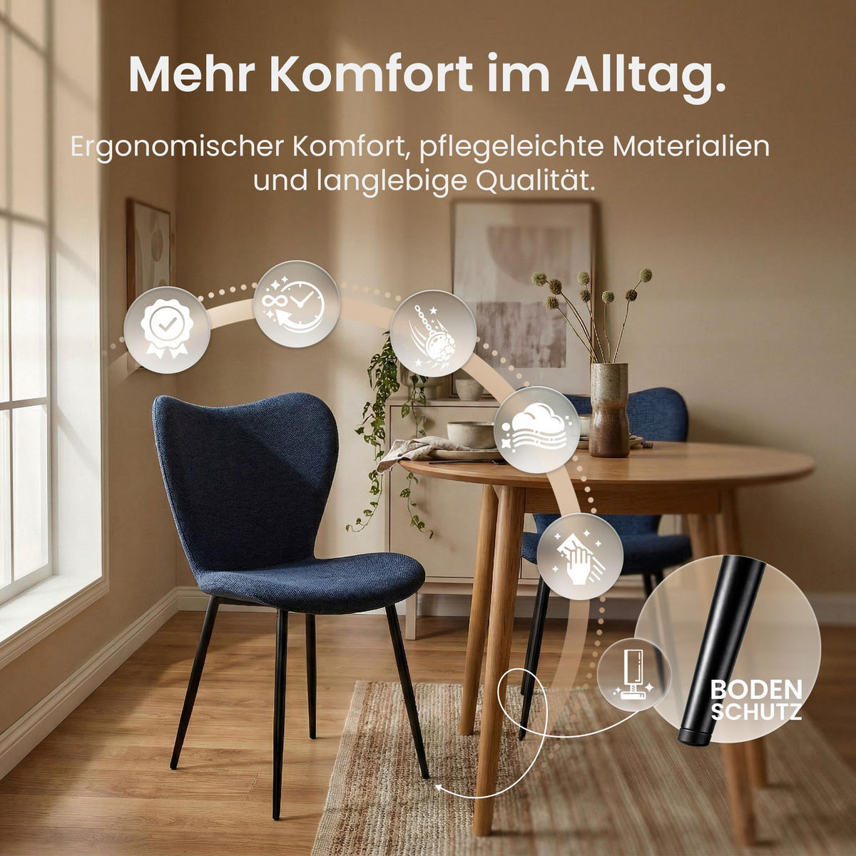 ESSZIMMERSTUHL Stoff Blau - Blau/Schwarz, Textil/Metall (50/80/58cm) - CLP