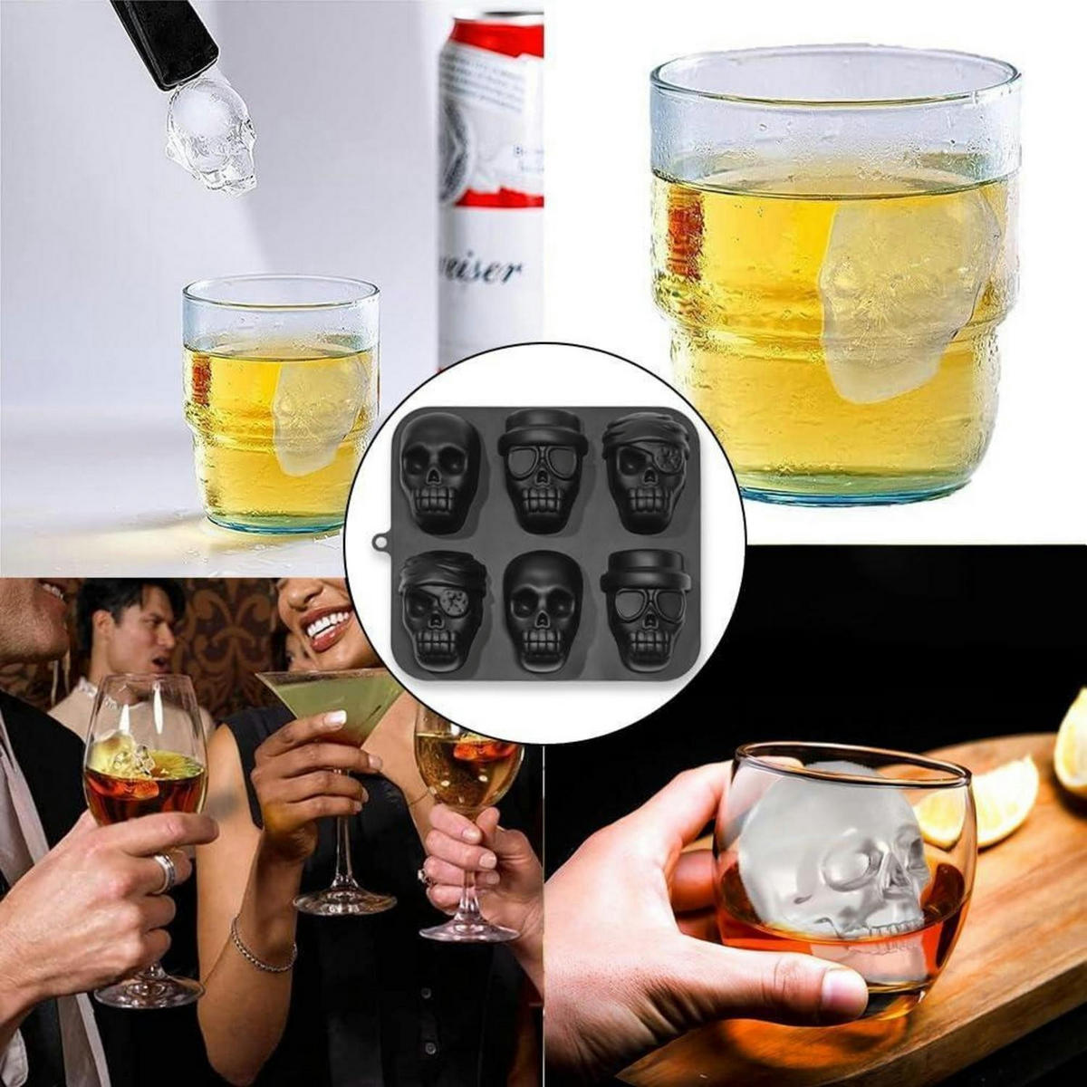 SILIKONFORM Piratenschädel 6-teilig für Halloween und Party - Schwarz, Kunststoff