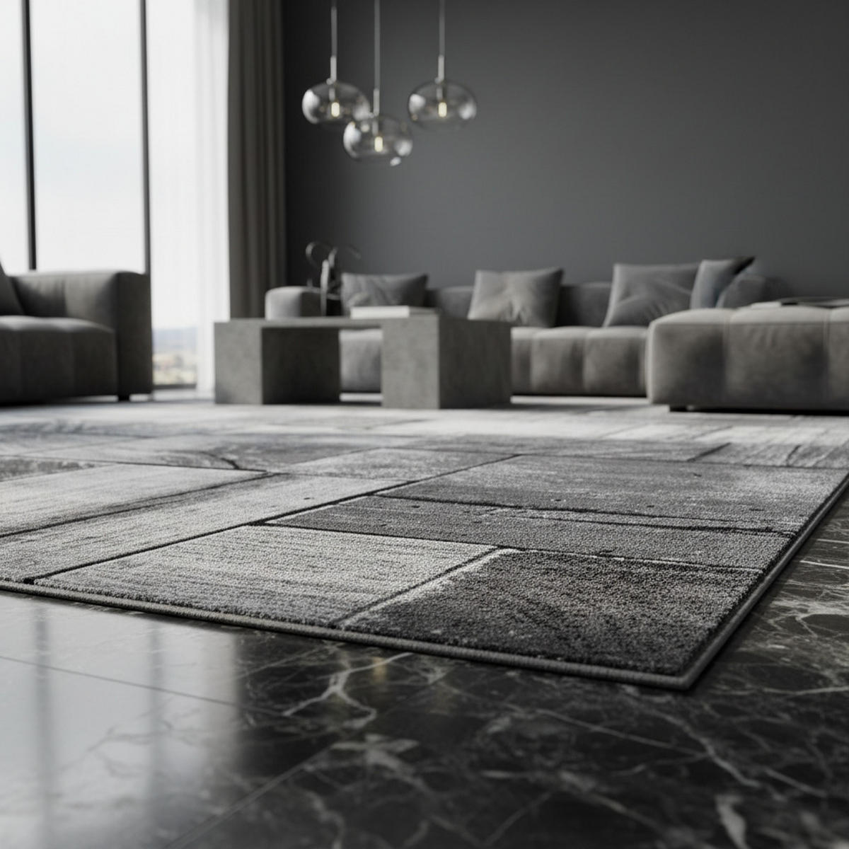 TEPPICH Handwäsche Kurzflor 3D-Holz Polypropylen Wohnzimmer Schwarz Rechteckig 120x170 - Grau, Textil (120/170cm) - KADIMA DESIGN