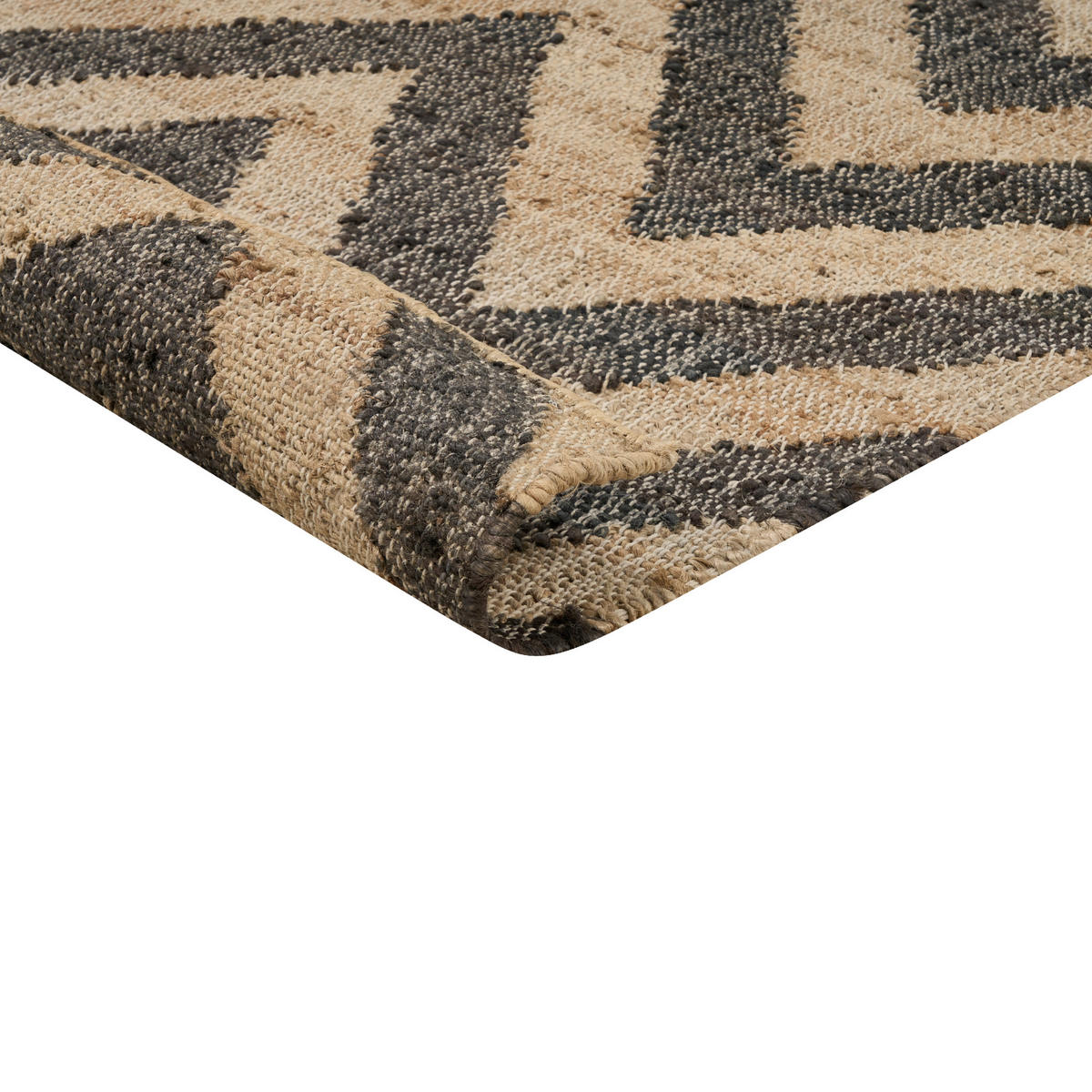 TEPPICH geflochten Beige 160/230 cm Dedepinari - Beige/Schwarz, Naturmaterialien (160/230cm) - Beliani
