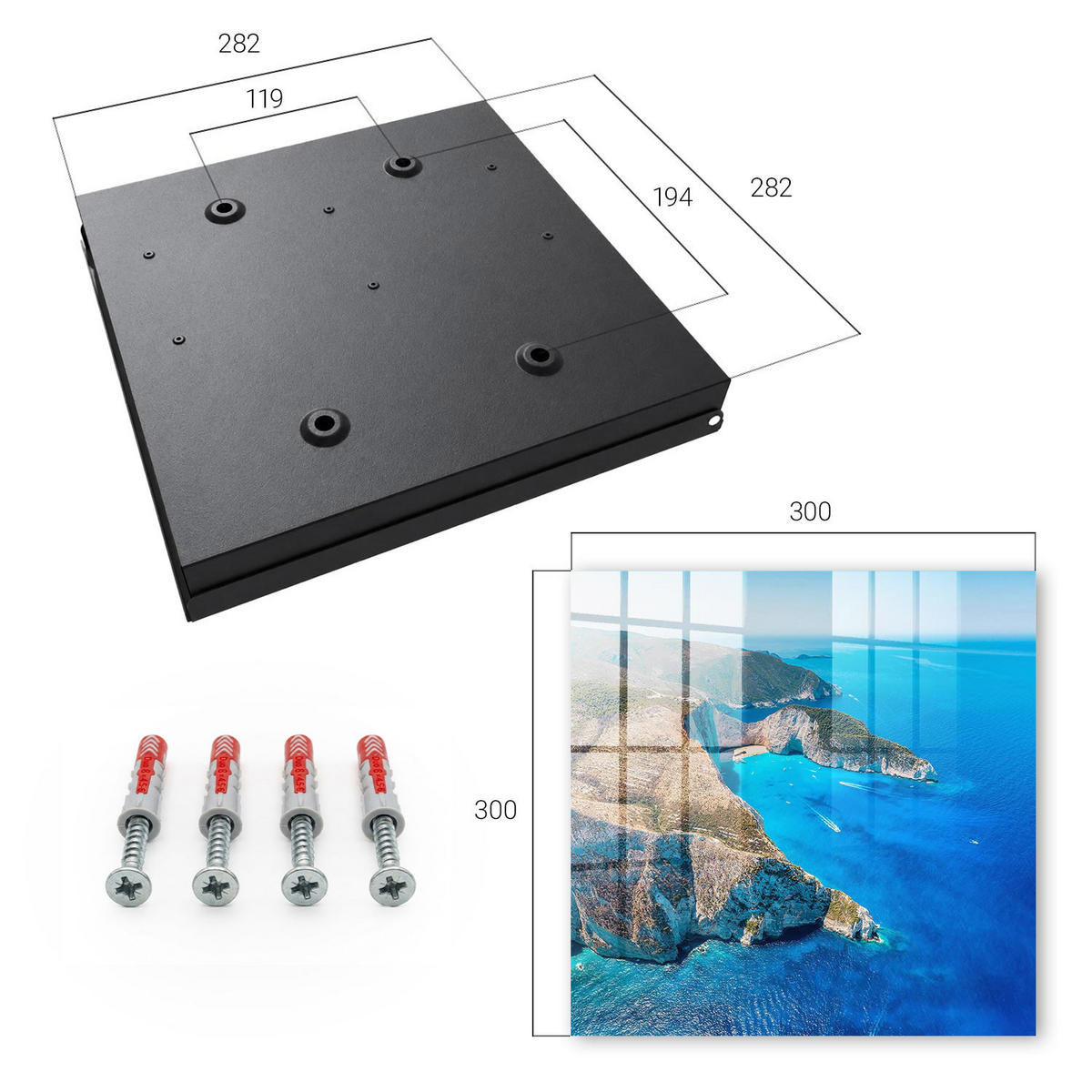 SCHLÜSSELBOX Schwarz 30x30 cm- Türöffnung nach rechts - Französische Riviera - Blau, Metall (30/30/5cm) - TULUP