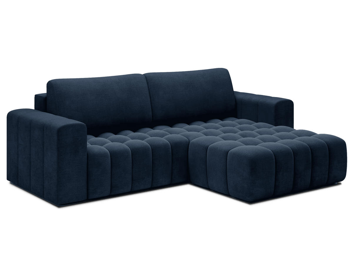 ECKSOFA mit Schlaffunktion und Bettkasten, Velours-Stoff - Schwarz/Dunkelblau, Textil (175/250cm) - Eltap