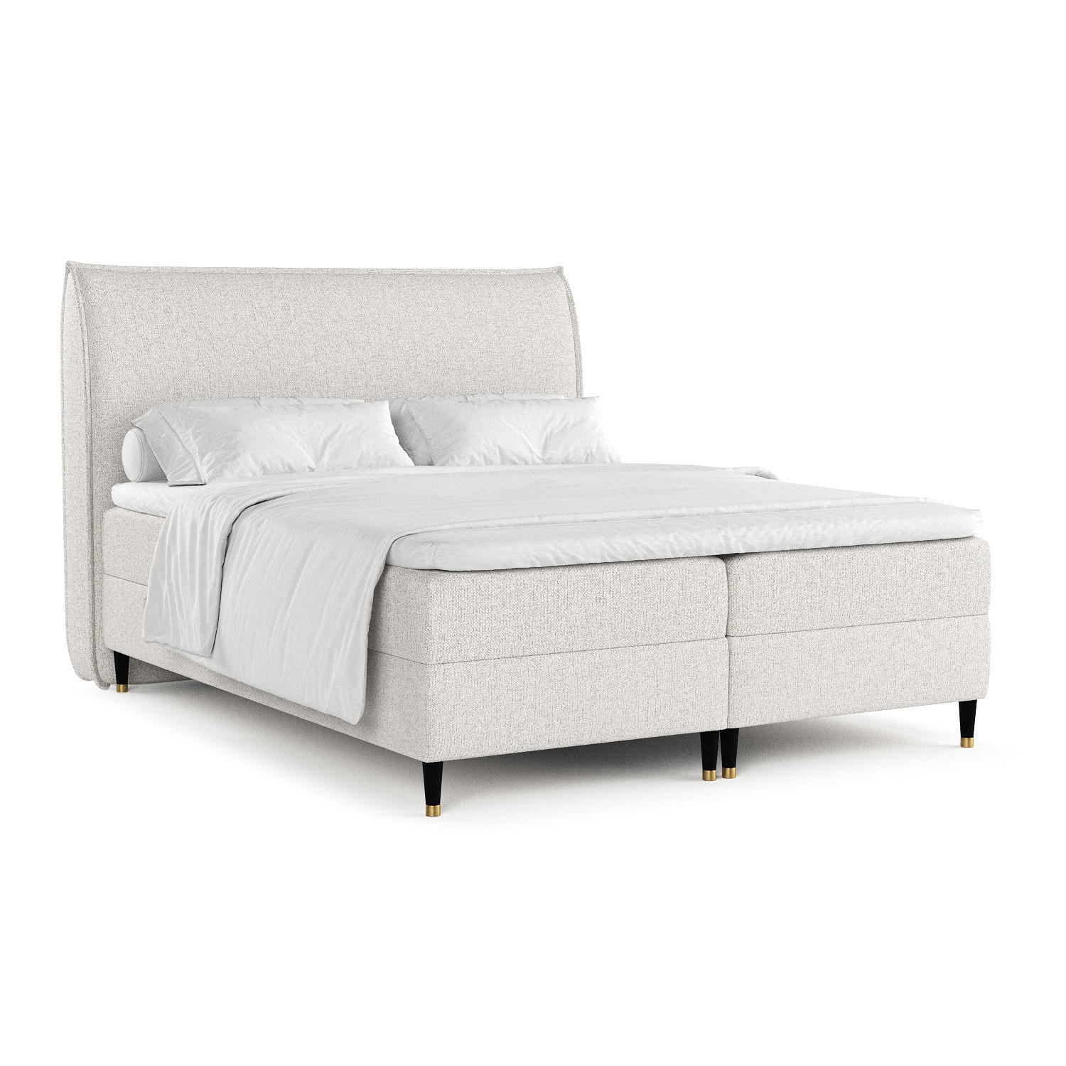 BOXBETT Melba Hellbeige 140/200 cm mit Taschenmatratze und Kokosmatte - Beige/Schwarz, Holz/Holzwerkstoff (140/200cm) - Maison de Reve
