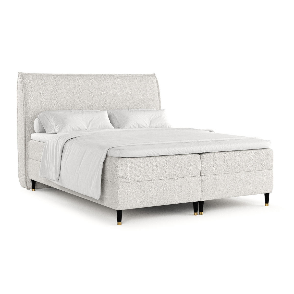 BOXBETT Melba Hellbeige 140/200 cm mit Bonellmatratze - Beige/Schwarz, Holz/Holzwerkstoff (140/200cm) - Maison de Reve
