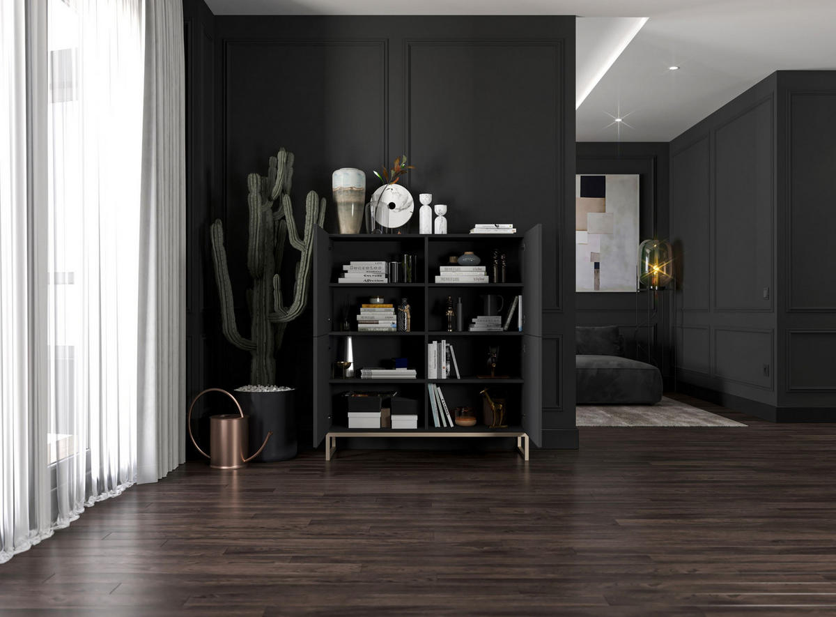 KOMMODE Elpis 4D Schwarz Matt Glamour 112 cm - Goldfarben/Schwarz, Holzwerkstoff/Metall (112/126/36.5cm) - Meble Lindner