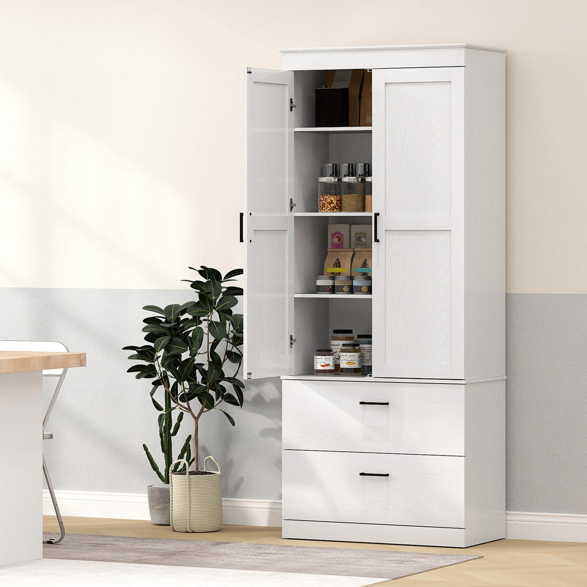 HIGHBOARD DE-11114 2 Schubladen & verstellbare Böden Creme - Weiß, Holzwerkstoff (39/178/75cm) - ComfortXL