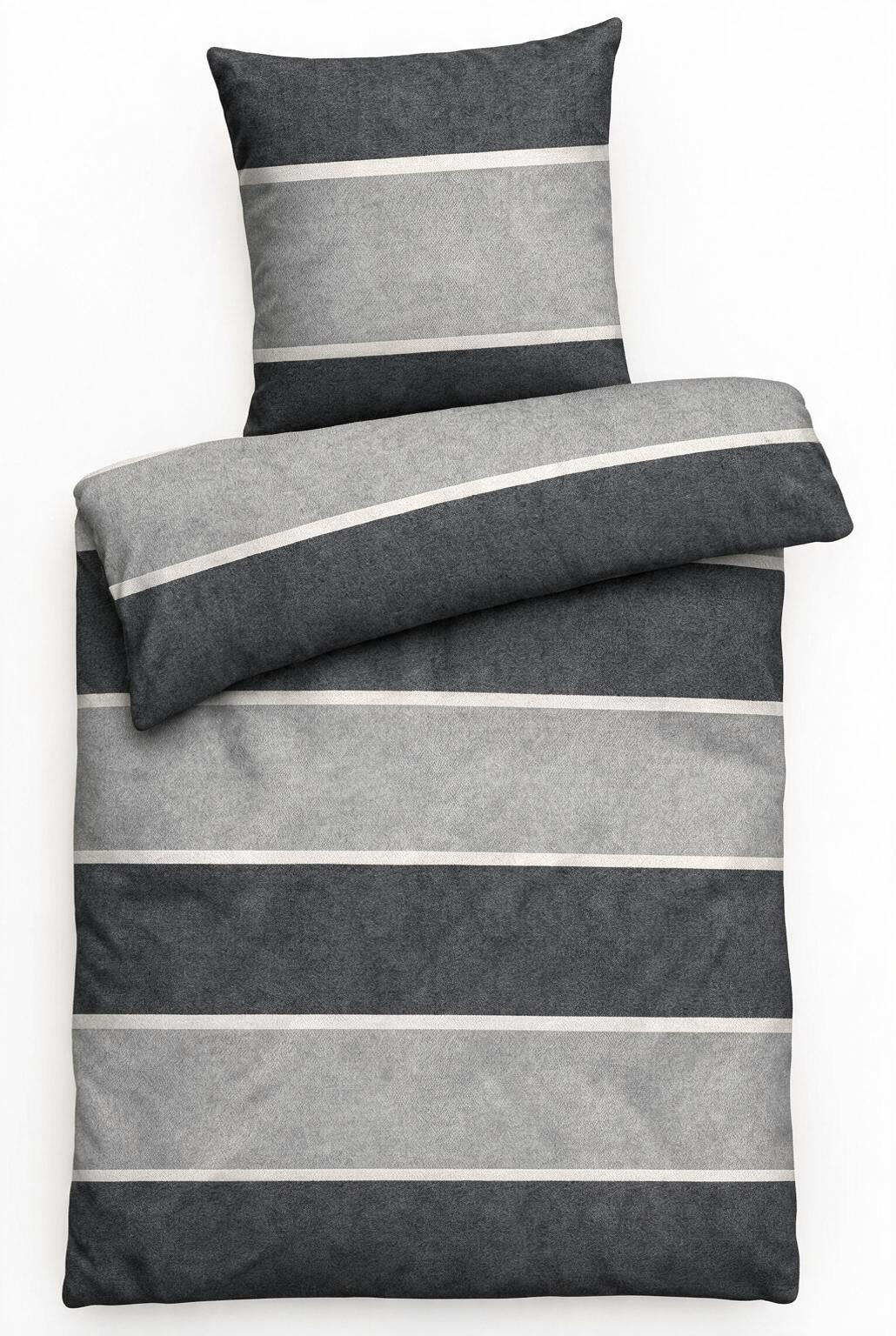 BIBER-BETTWÄSCHE 135x200 - Made in Germany! Flauschig warmer Flanell Bettbezug aus 100% Baumwolle für Herbst & Winter - Anthrazit Grau - Anthrazit, Textil (135/200cm) - Carpe Sonno