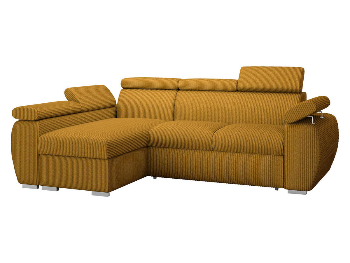 ECKSOFA Boston Mini Premium Cord 2RLC, Seite: Links LC+2R - Chromfarben/Braun, Holz/Textil (255/170cm) - MIRJAN24