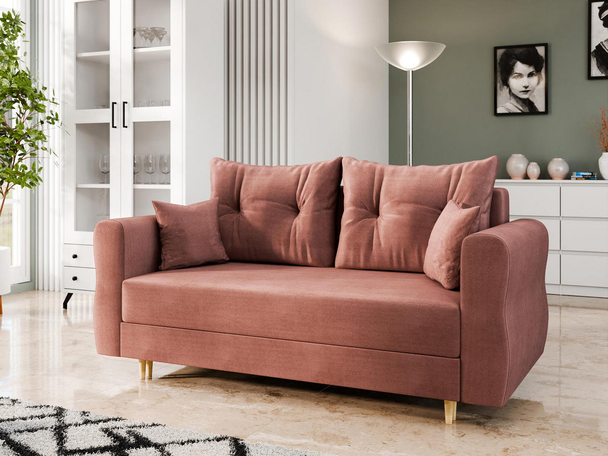 SCHLAFSOFA Zako 2 - Dunkelrosa/Naturfarben, Holz/Textil (167/85/77cm) - MIRJAN24