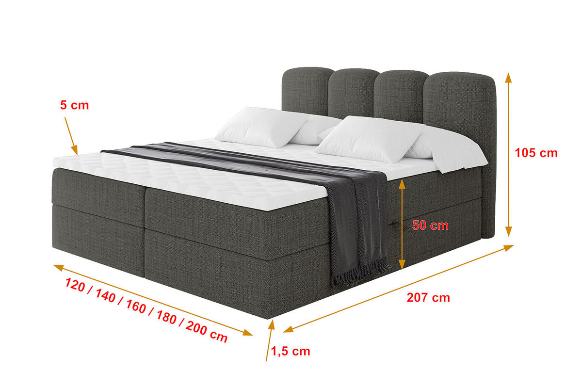 BOXBETT mit Matratze H4 - NINA - 160x200 cm - Grau - Grau, Holzwerkstoff (160/200cm) - ALTDECOR