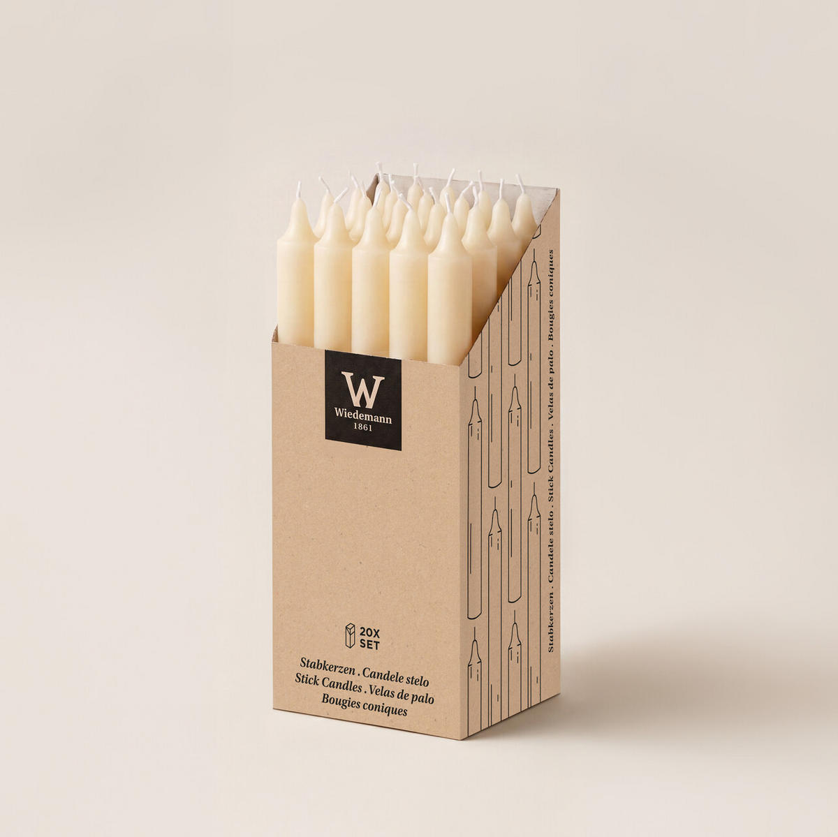 MARBLE Leuchterkerzen durchgefärbt Bisquit 150 x 22 mm, 20er Set - Beige, Paraffin (2.2/15/15cm) - Wiedemann Kerzen