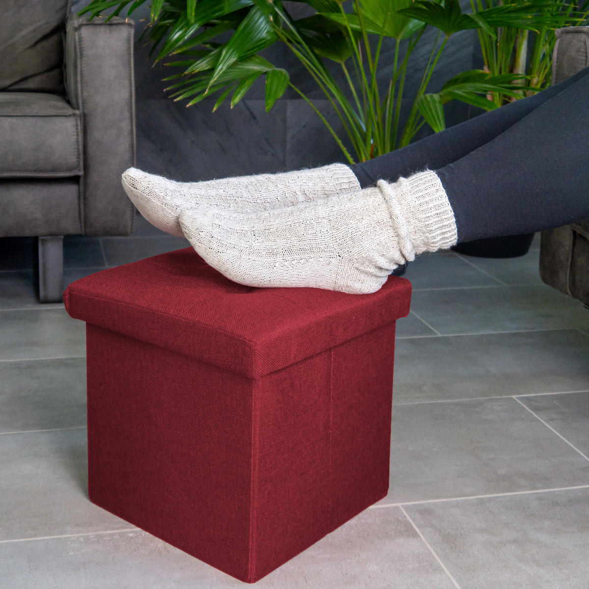 SITZWÜRFEL Faltbar 30/30/30 cm (Rot) - Rot, Textil (30/30/30cm) - Intirilife