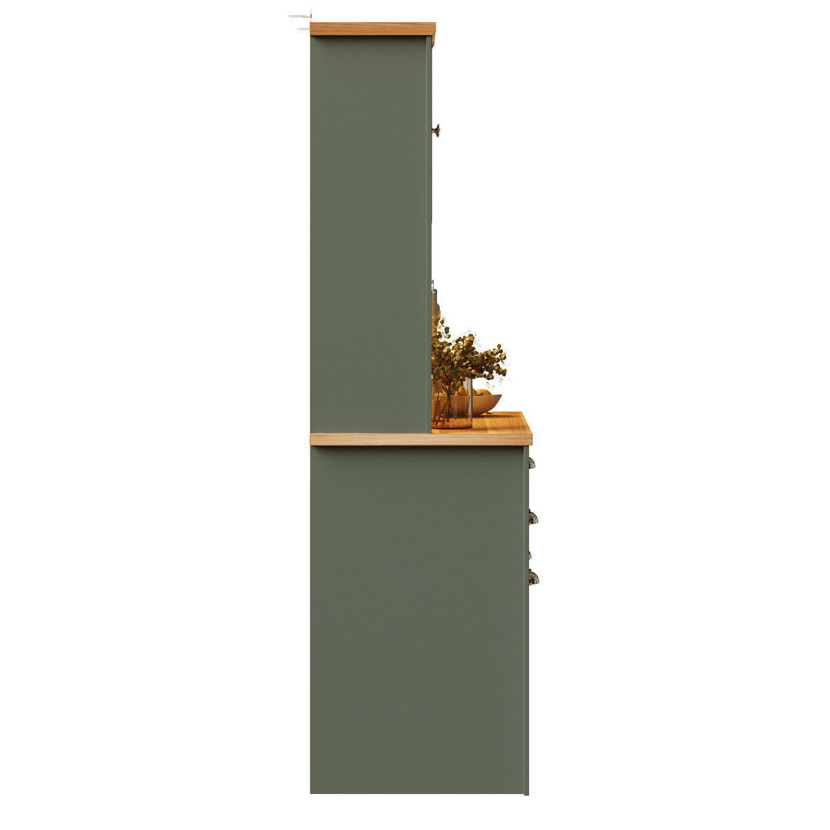 GESCHIRRSCHRANK aus MDF & Glas 120x45x188cm in Antique Green mit LED & Steckdosen - Dunkelgrün, Holzwerkstoff (120/188/45cm) - Modfu