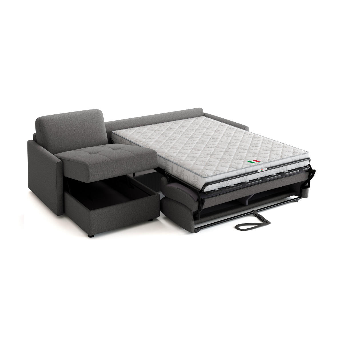 ECKSOFA mit schlaffunktion3-sitzer aus grauem stoff belluno 260/150/87 cm - Dunkelgrau, Textil (150/87/260cm) - Calicosy