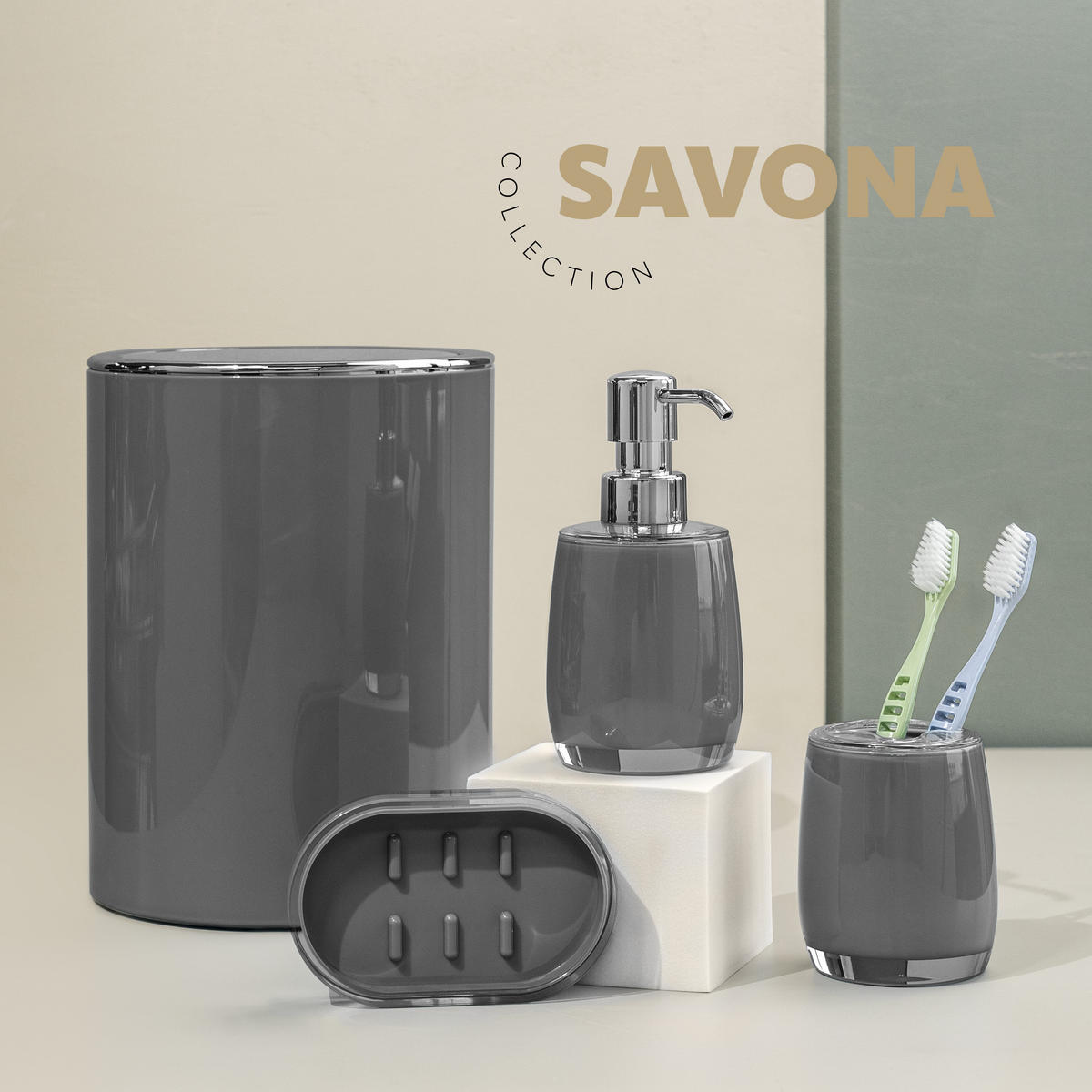KOSMETIKEIMER SAVONA 5,5 Liter, grau - Grau, Kunststoff (19/24.5/19cm) - bremermann