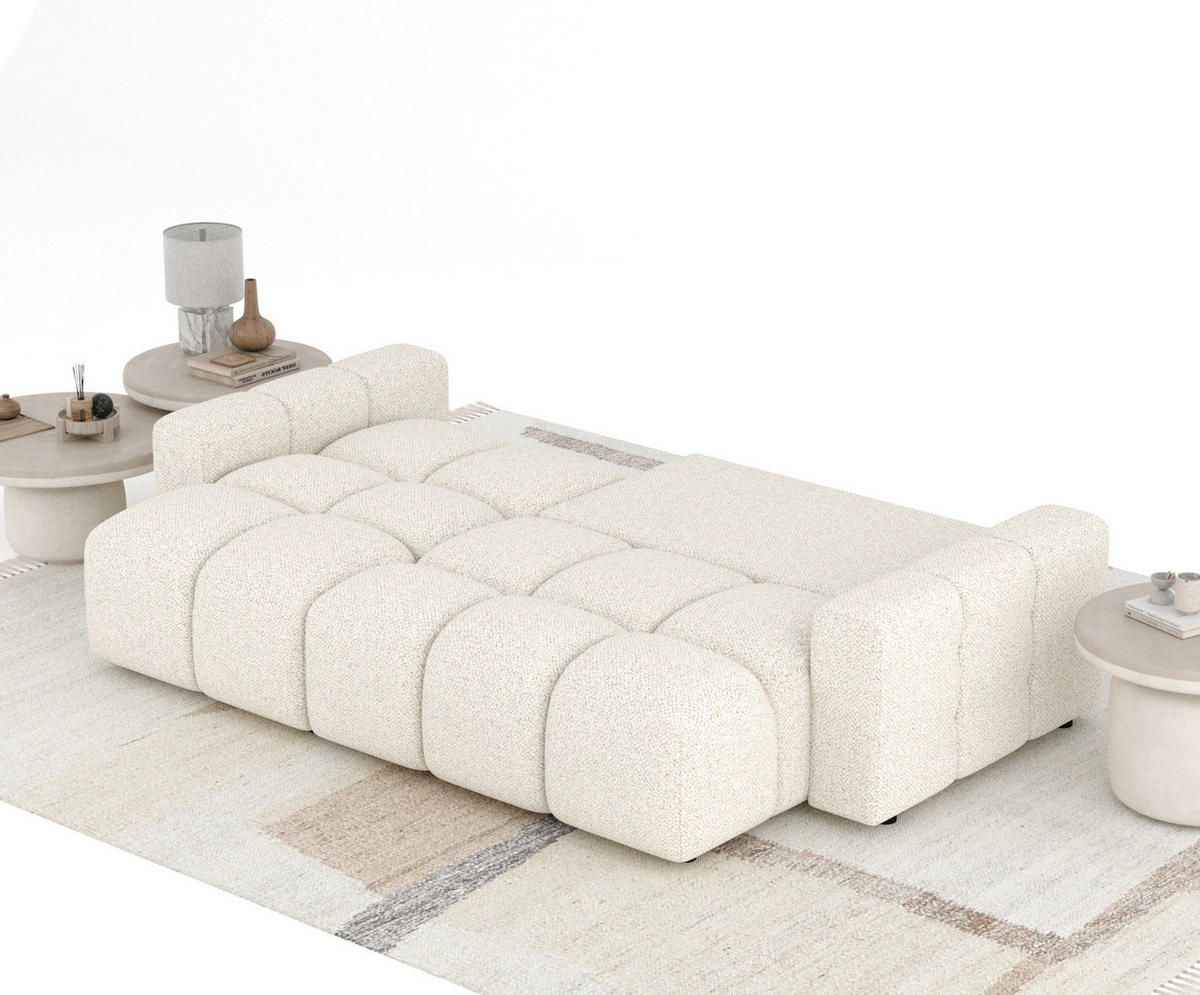 ECKSOFA MIT SCHLAFFUNKTION Ucci Creme Plüschstoff - Creme/Schwarz, Holz/Holzwerkstoff (233/142cm) - Maison de Reve
