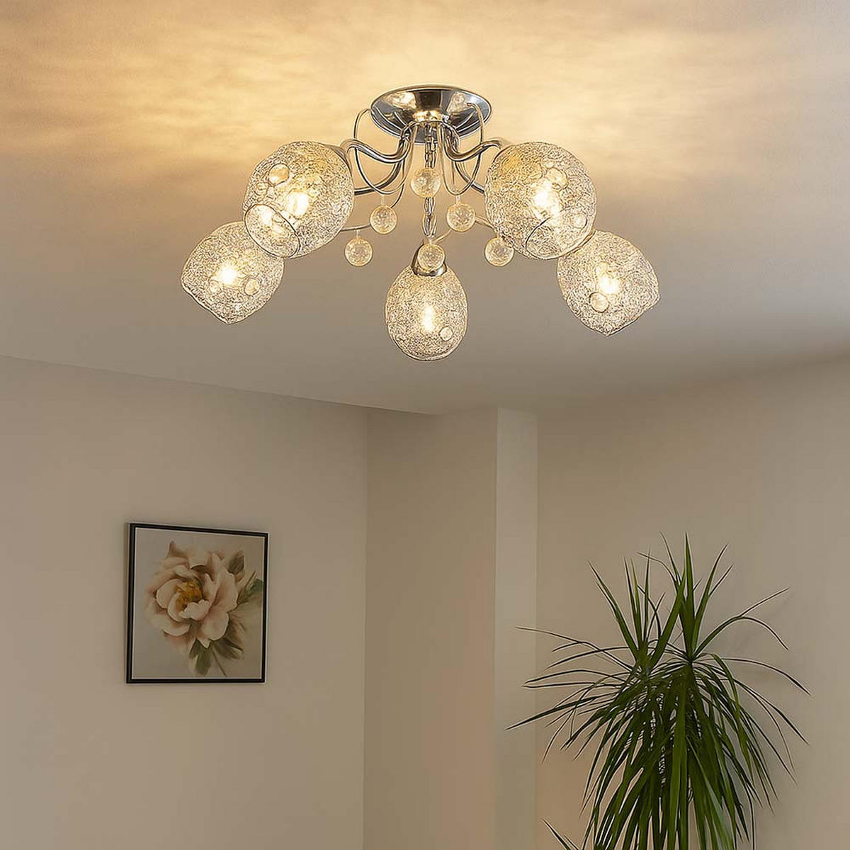 LED DECKENLEUCHTE Metall Kristalloptik Silber - Silberfarben, Metall (54/54/22cm) - Globo Lighting