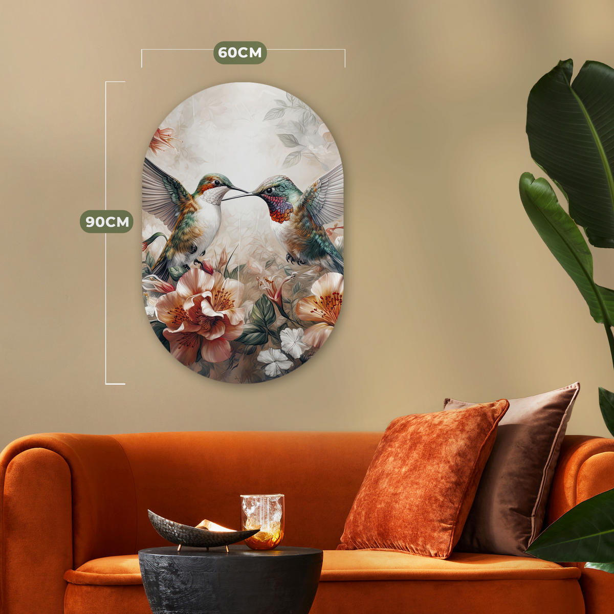 WANDBILD Kolibri - Vögel - Blumen - Natur 60x90 cm - Altrosa, Kunststoff (60/90cm) - MuchoWow
