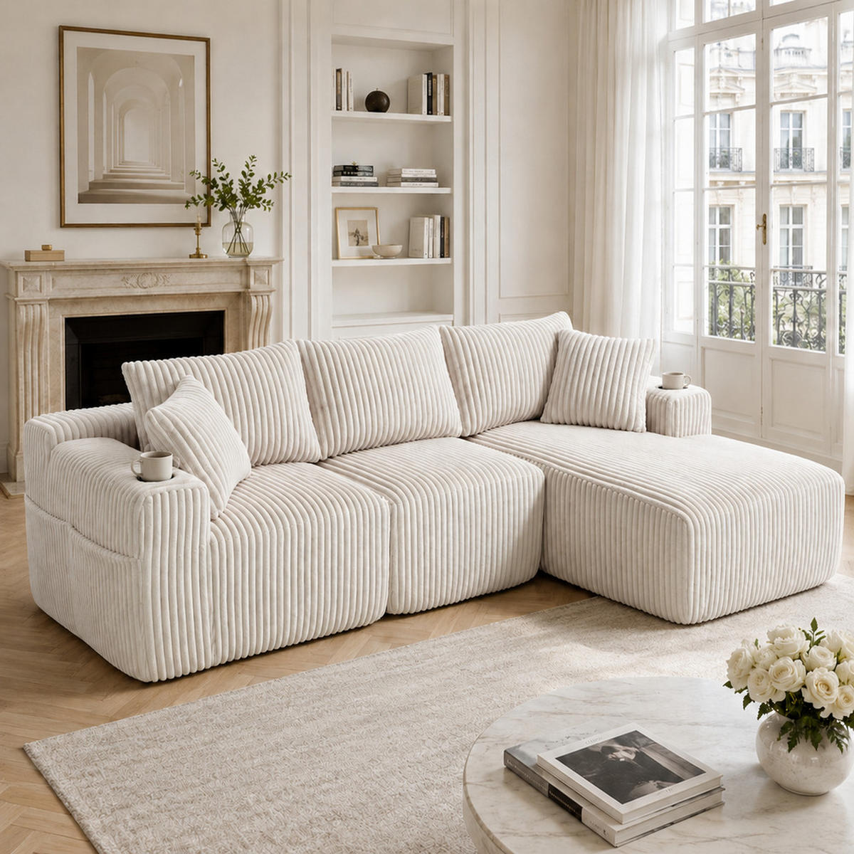 ECKSOFA Cord 257x160cm - Beige, Textil (160/257cm) - Raelunyi