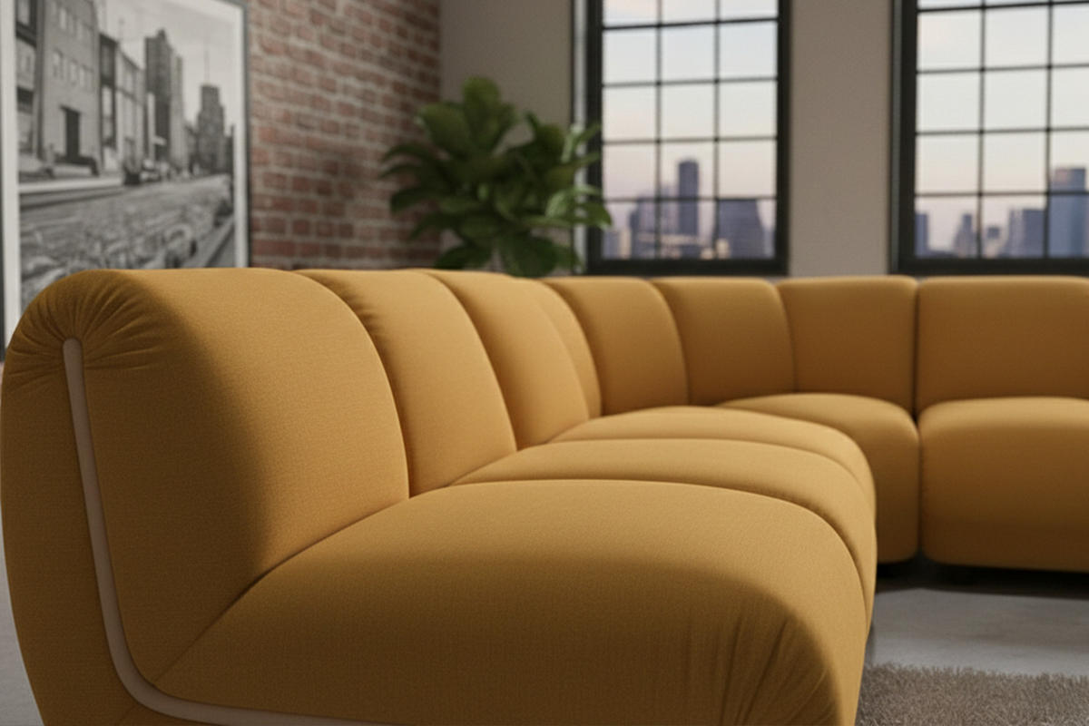 MODULSOFA LAYLA Gelb Velvet - Gelb/Schwarz, Buchenholz/Textil (305/305cm) - KAWOLA