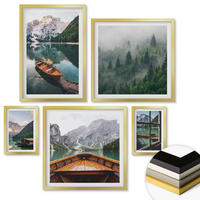 WANDBILDER 5er Set - 50x50 cm & 20x30 cm & 40x60 cm Goldrahmen - Straßen, Häuser, Pflanzen, Töpfe - Goldfarben, Kunststoff (40/60cm) - ArtPrintCave